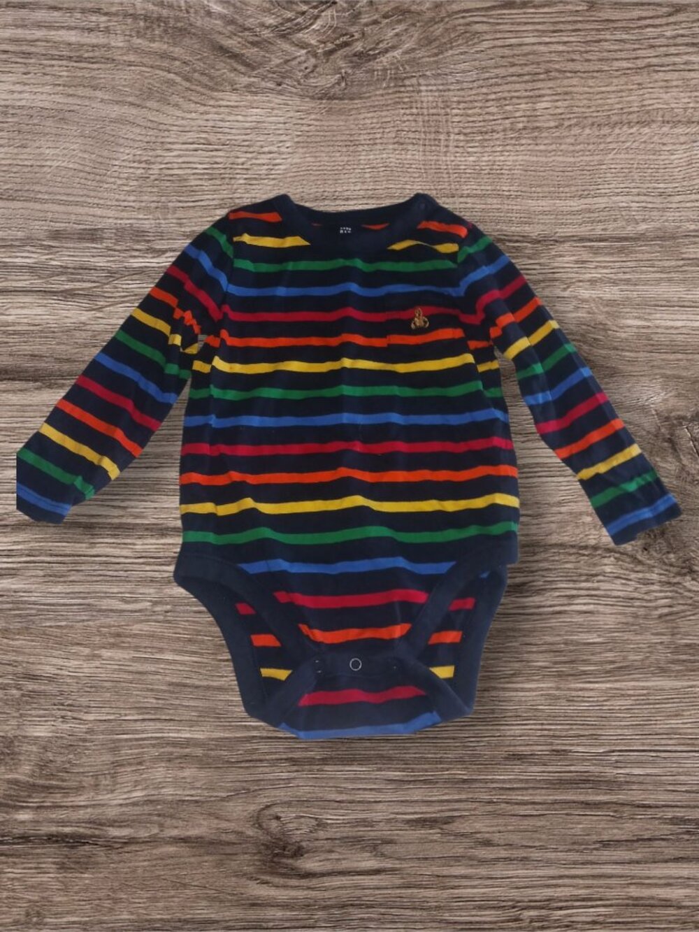 Baby Gap Long Sleeve Bodysuit 18-24 Months Navy Rainbow Stripe One Piece